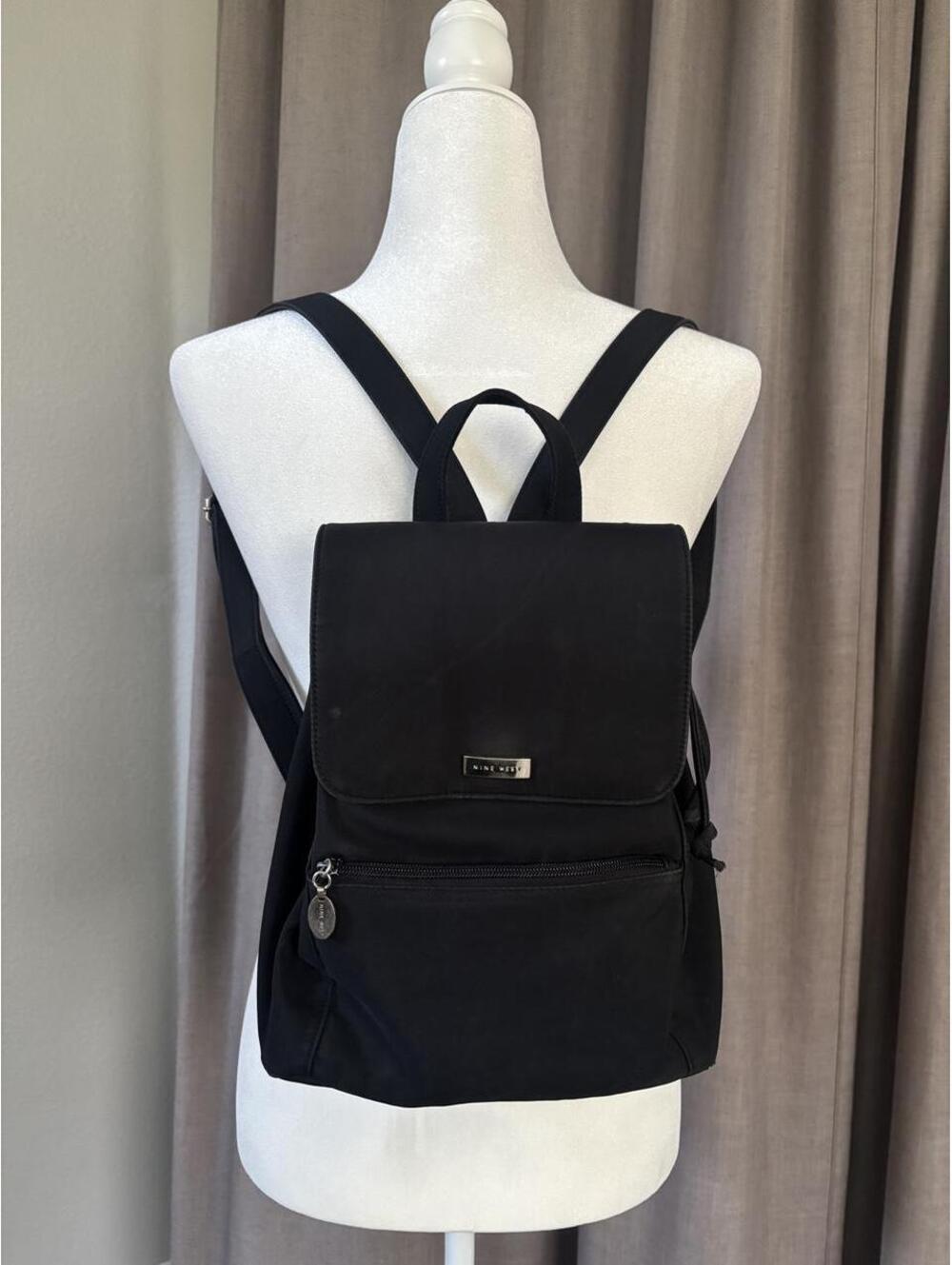 Vintage Nine West Black Nylon Backpack 90s Y2K